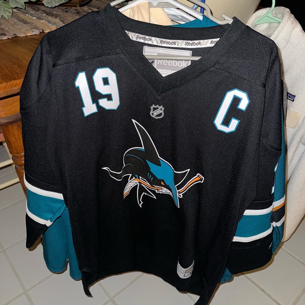 Joe Thornton Reebok Black and Teal Hockey Jersey